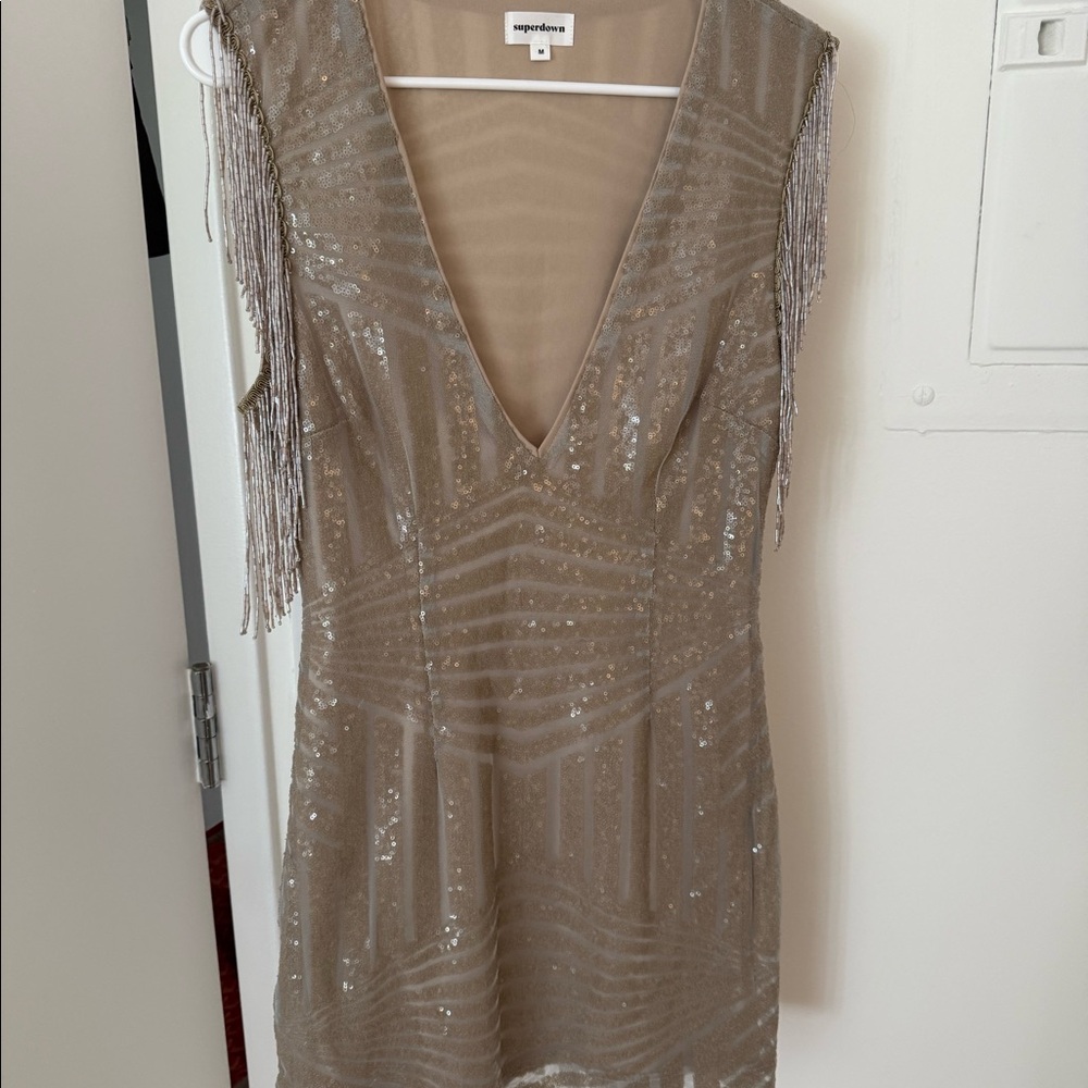 Superdown by revolve nude sparkly mini dress